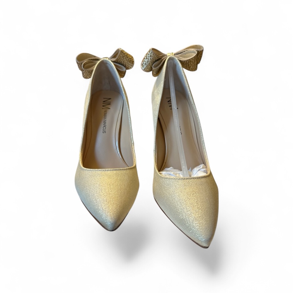 Neiman Marcus Gold Heels with Bow Accent